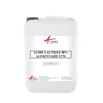Bidon d’acide lactique 80% (E270) alimentaire et technique, utilisé en chimie, cosmétique et industrie.