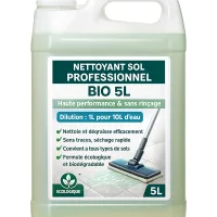 Nettoyant sol professionnel bio 5L. Formule écologique. Haute performance. Sans rinçage. Idéal pour l’entretien quotidien des sols en milieu professionnel, industriel ou collectif. À diluer facilement : 1 L pour 10 L d’eau. Action rapide. Parfum frais. Respecte les surfaces et l’environnement. Avantages clés : Nettoyage puissant. Dégraissage efficace. Séchage rapide. Sans traces. Formule biodégradable. Convient à tous types de sols lavables. Idéal pour grandes surfaces. Compatible autolaveuses. Pourquoi l’utiliser ? Pour garder des sols propres sans effort. Pour réduire le temps d’entretien. Pour une solution économique et respectueuse de l’environnement. Mode d’emploi : Diluer. Appliquer. Laisser agir quelques instants. Ne pas rincer. Résultat : un sol propre, net, sans résidus. Usage recommandé : Industries. Bâtiments tertiaires. Collectivités. Ateliers. Commerces. Habitations. Un produit professionnel. Performant. Sûr. Prêt à l’emploi après dilution. Une solution simple pour un entretien durable et responsable.