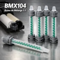 Optimisez vos collages avec les buses de mélange BMX104 spécialement conçues pour les colles bi-composants au ratio 1:1. Grâce à leur système de fixation à baïonnette, l’installation est simple, rapide et sécurisée. Ces buses assurent un mélange homogène des deux composants. Vous obtenez une application propre et régulière. Idéales pour les professionnels du bâtiment, de l’industrie et de la maintenance. Avantages des buses BMX104 : • Mélange précis des colles bi-composants ratio 1:1 • Fixation à baïonnette pour un montage rapide • Application fluide et régulière • Réduction des pertes de produit • Gain de temps sur les chantiers • Compatible avec de nombreuses cartouches standard • Utilisation simple et efficace • Adaptées aux usages intensifs • Solution fiable pour collages techniques • Qualité professionnelle Les buses de mélange BMX104 sont conçues pour améliorer la performance de vos opérations de collage. Elles garantissent une distribution optimale de l’adhésif et contribuent à la réussite de vos assemblages. Choisissez une solution pratique, économique et performante pour vos travaux de collage exigeants.