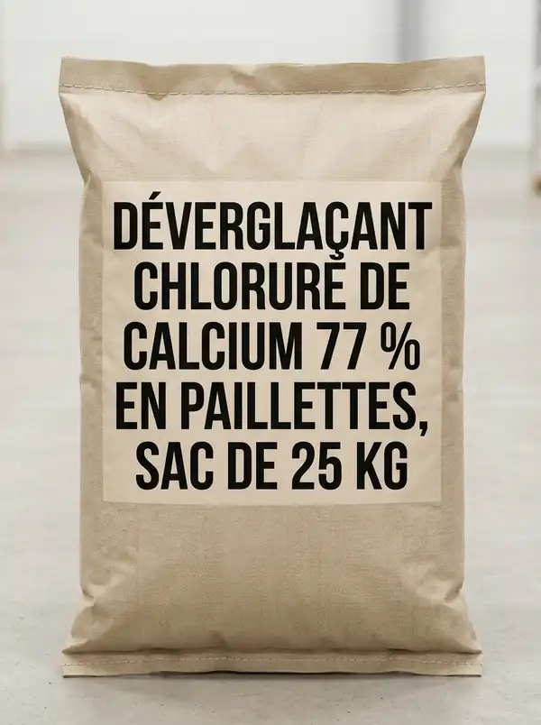 Sac de 25 kg de déverglaçant chlorure de calcium 77 % en paillettes